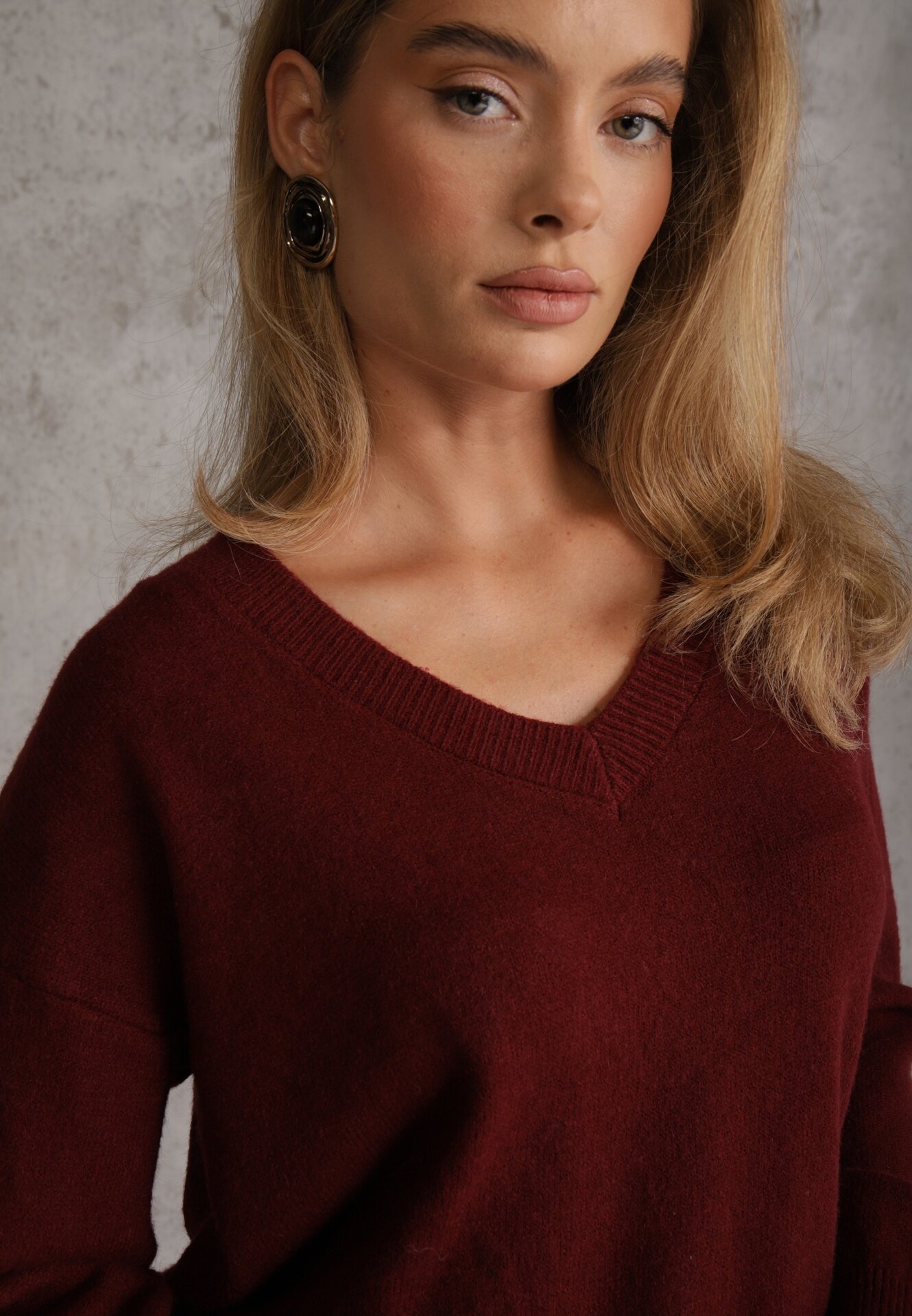 elsa.m by may Pulover Bordo Simplu cu Bumbac Oversize Conime