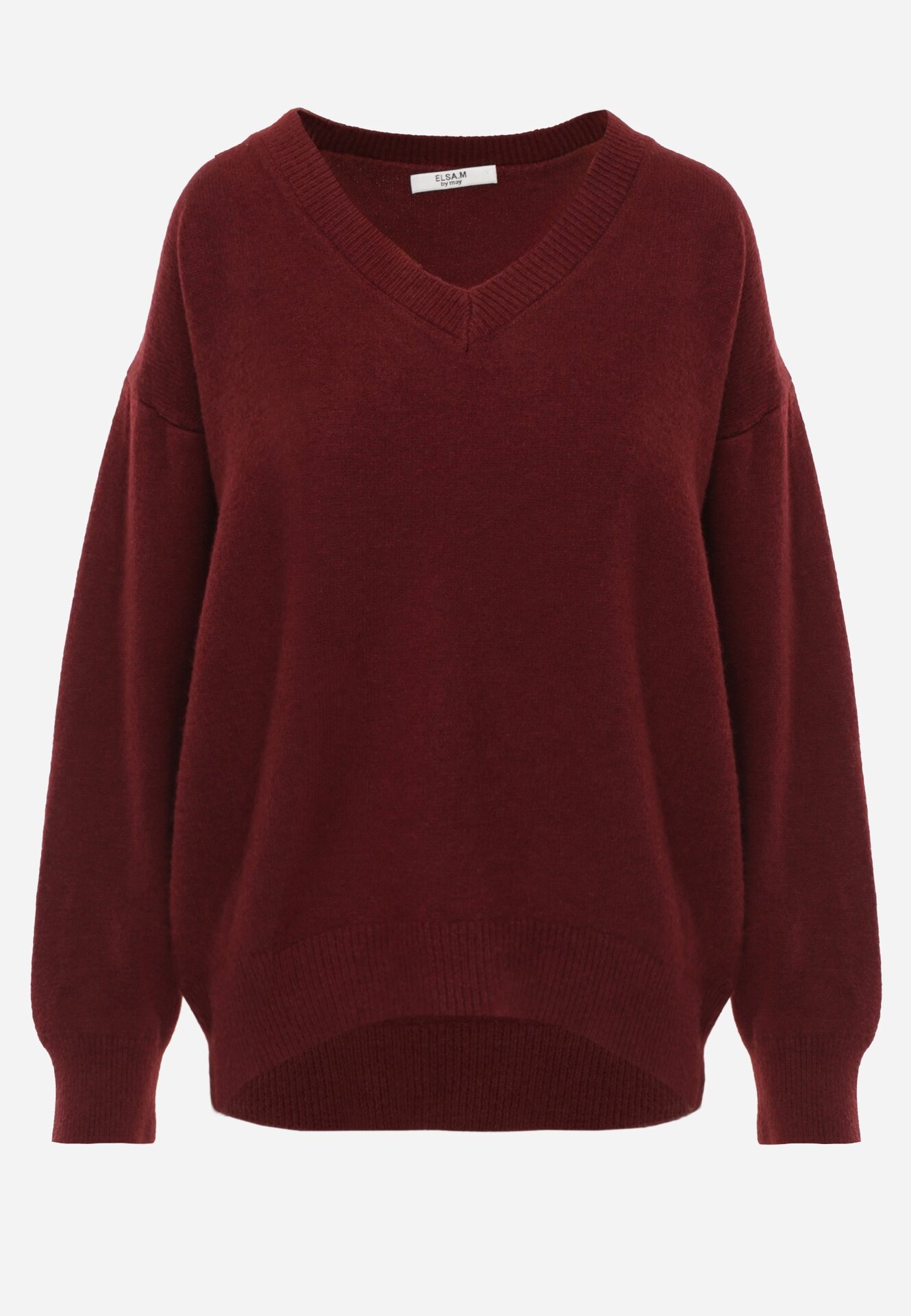 elsa.m by may Pulover Bordo Simplu cu Bumbac Oversize Conime