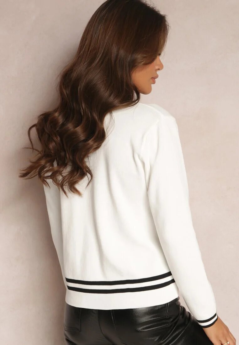 elsa.m by may Pulover Cardigan Alb cu Decolteu în V și Aplicații Nourn