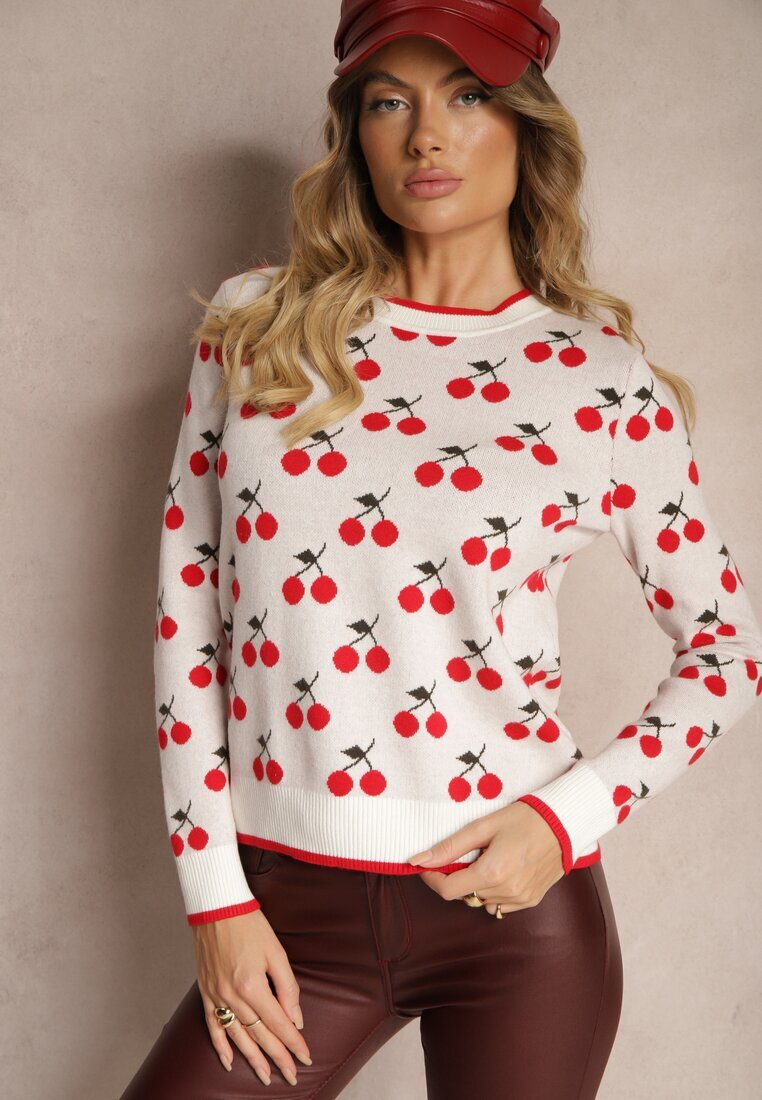 elsa.m by may Pulover Casual Alb din Viscoză Decorat cu Imprimeu cu Cireșe Avattria