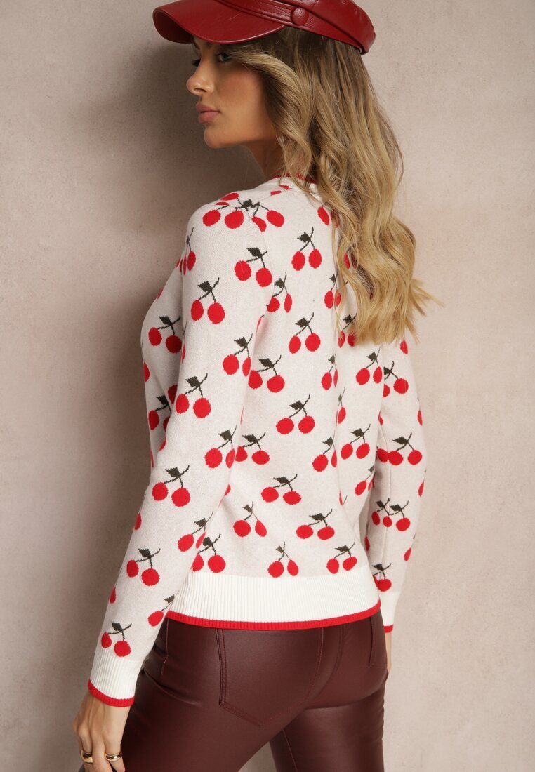 elsa.m by may Pulover Casual Alb din Viscoză Decorat cu Imprimeu cu Cireșe Avattria