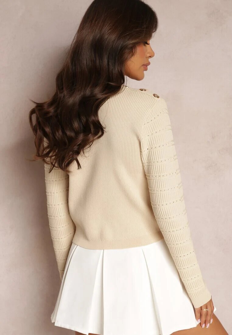 elsa.m by may Pulover Clasic Bej cu capse decorative Vakatora