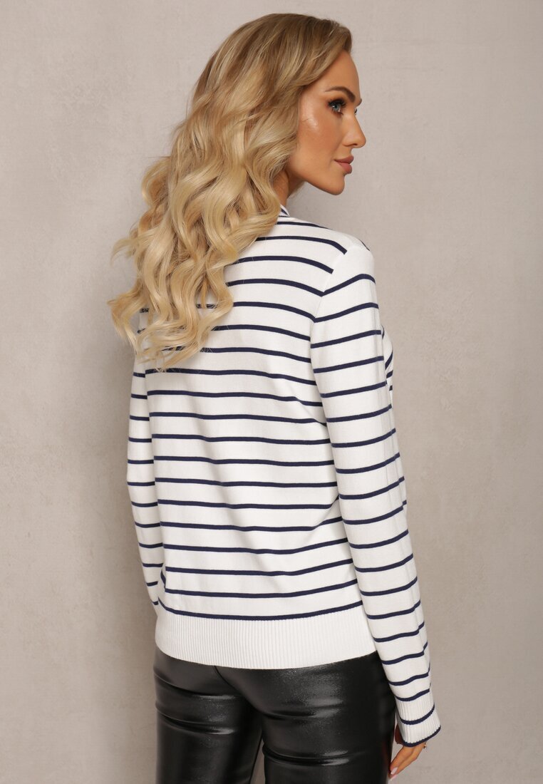 elsa.m by may Pulover golf alb cu dungi cu broderie decorativă Olylla