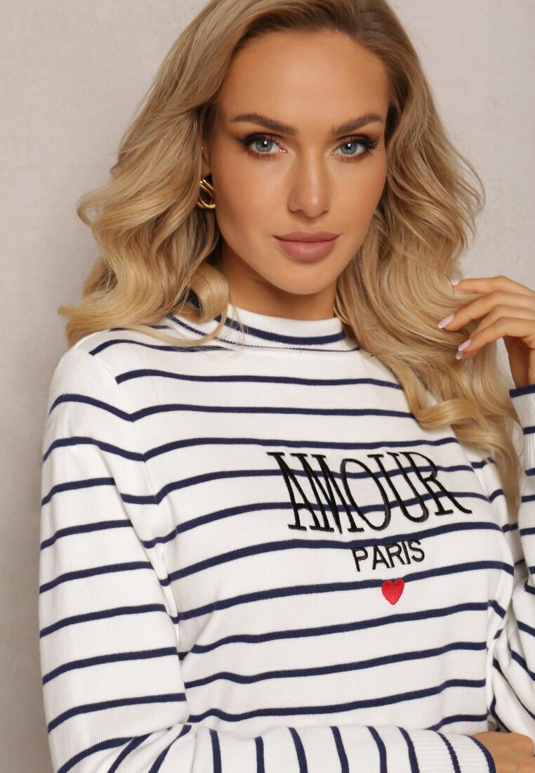 elsa.m by may Pulover golf alb cu dungi cu broderie decorativă Olylla