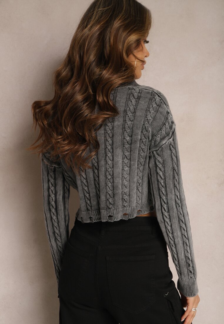 elsa.m by may Pulover Gri croptop cu model împletit și guler Zorilda
