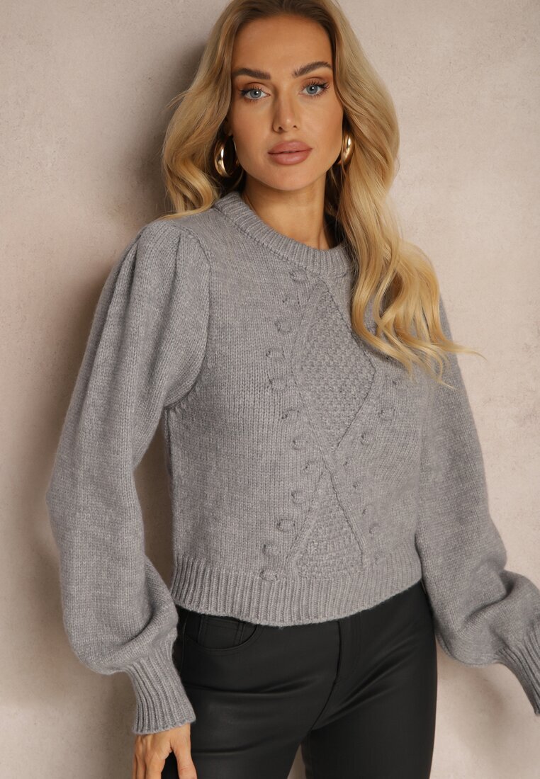 elsa.m by may Pulover Gri din Viscoză Decorat cu Imprimeu în relief Harizia