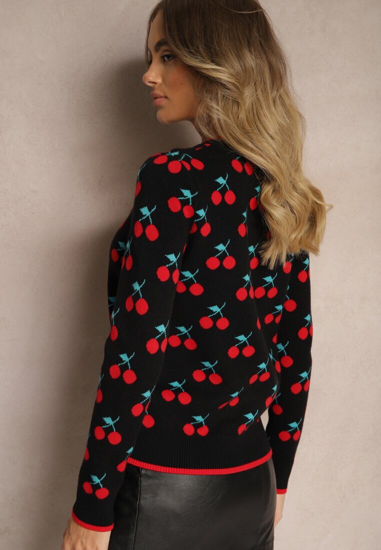 elsa.m by may Pulover Negru Casual cu Viscoză cu Print cu Cireșe Avattria