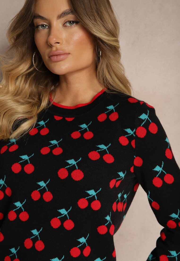 elsa.m by may Pulover Negru Casual cu Viscoză cu Print cu Cireșe Avattria
