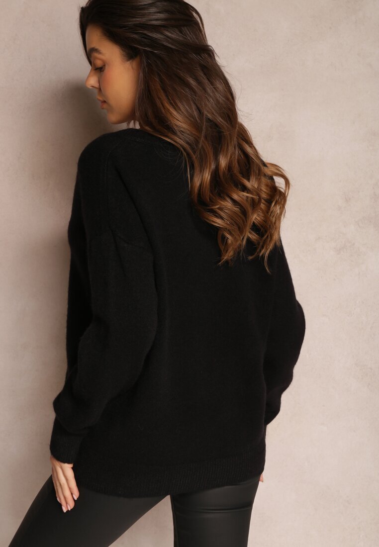 elsa.m by may Pulover Negru Simplu cu Bumbac cu Croială Oversize Conime