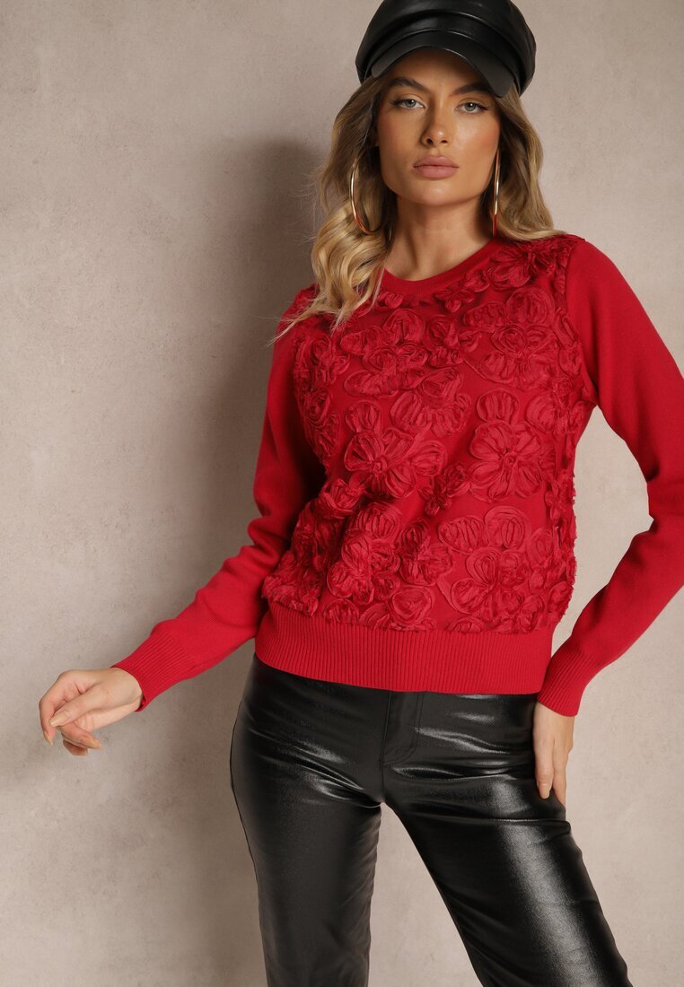 elsa.m by may Pulover Roșu din Viscoză Decorat cu Aplicații din Plată Harilia