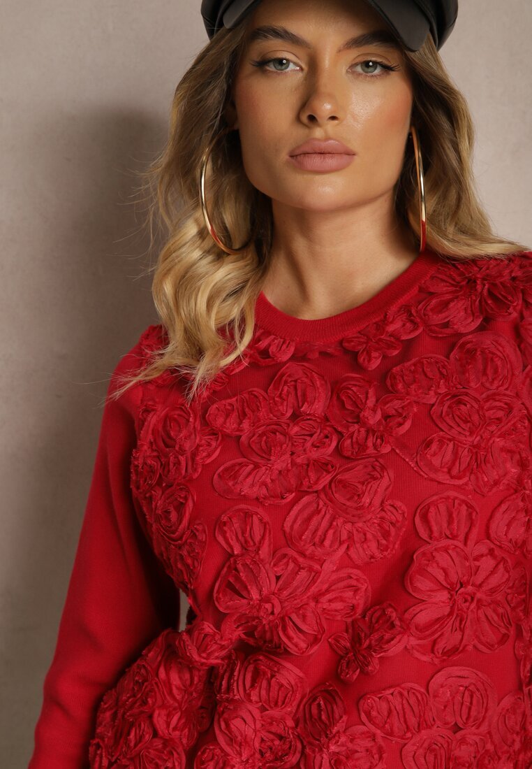 elsa.m by may Pulover Roșu din Viscoză Decorat cu Aplicații din Plată Harilia