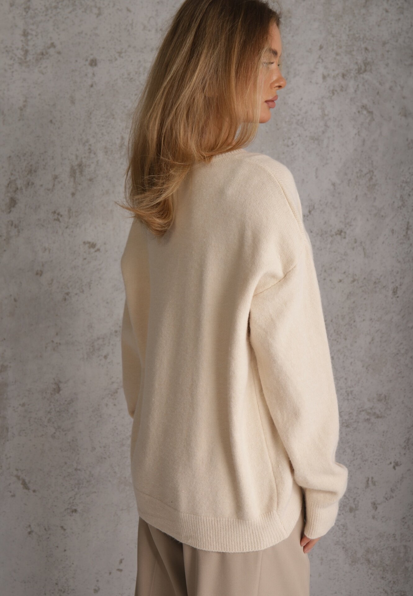 elsa.m by may Pulover Simplu Bej deschis din bumbac cu croială oversize Conime