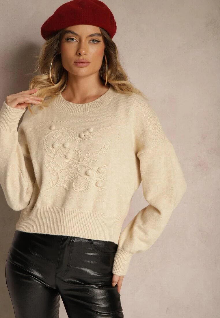 elsa.m by may Pulover Viscoză Bej cu relief decorativ Harizelle