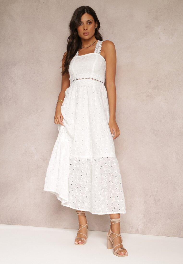 elsa.m by may Rochie Albă Brodată Maxi cu Dantelă Norgann