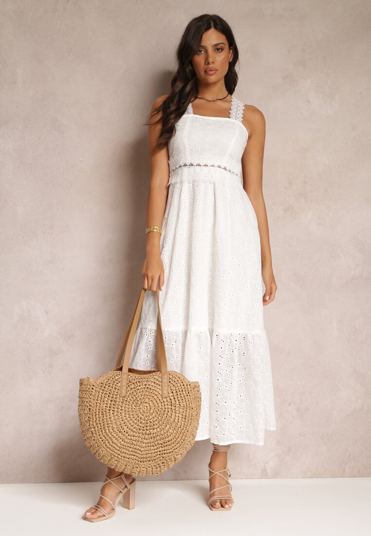 elsa.m by may Rochie Albă Brodată Maxi cu Dantelă Norgann