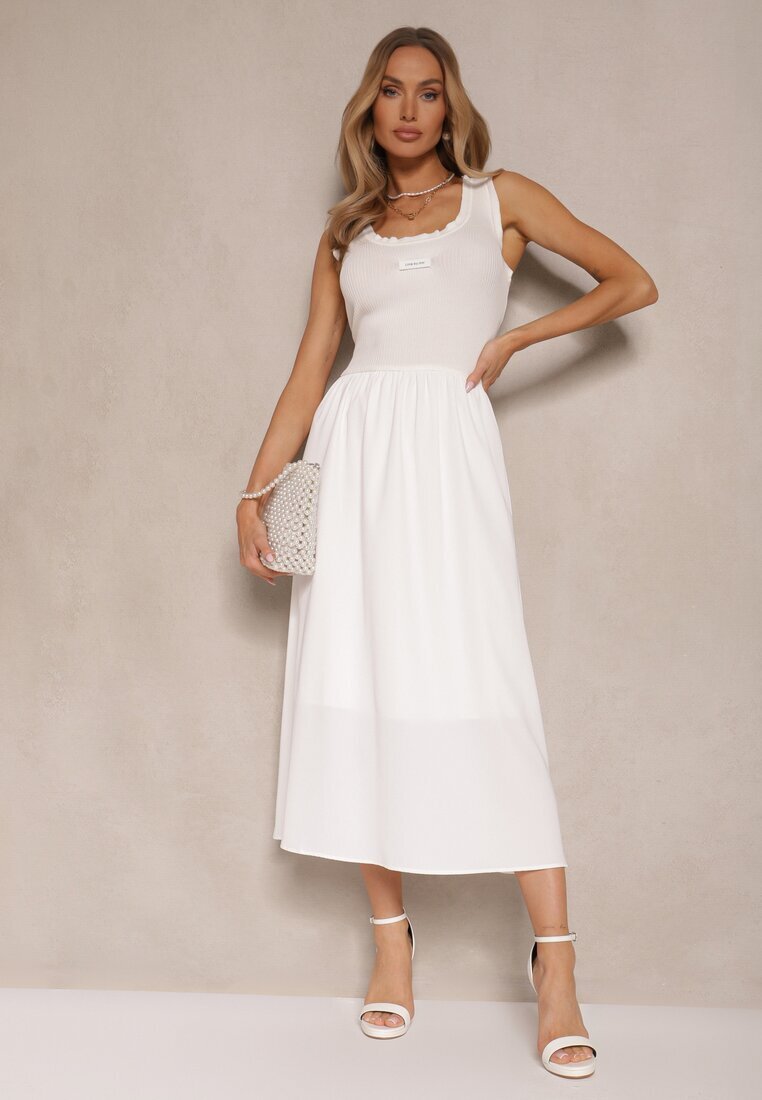 elsa.m by may Rochie Albă Cloș din Viscoză Decorată cu Aplicație Ronlina