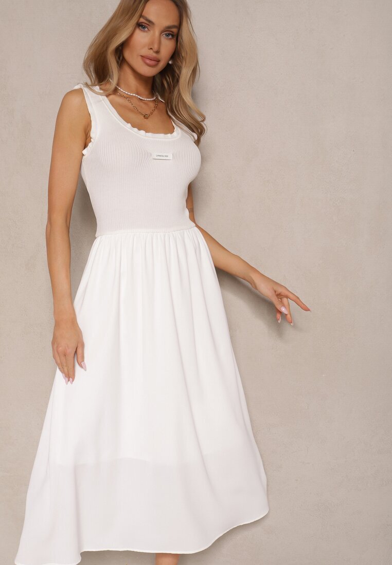 elsa.m by may Rochie Albă Cloș din Viscoză Decorată cu Aplicație Ronlina