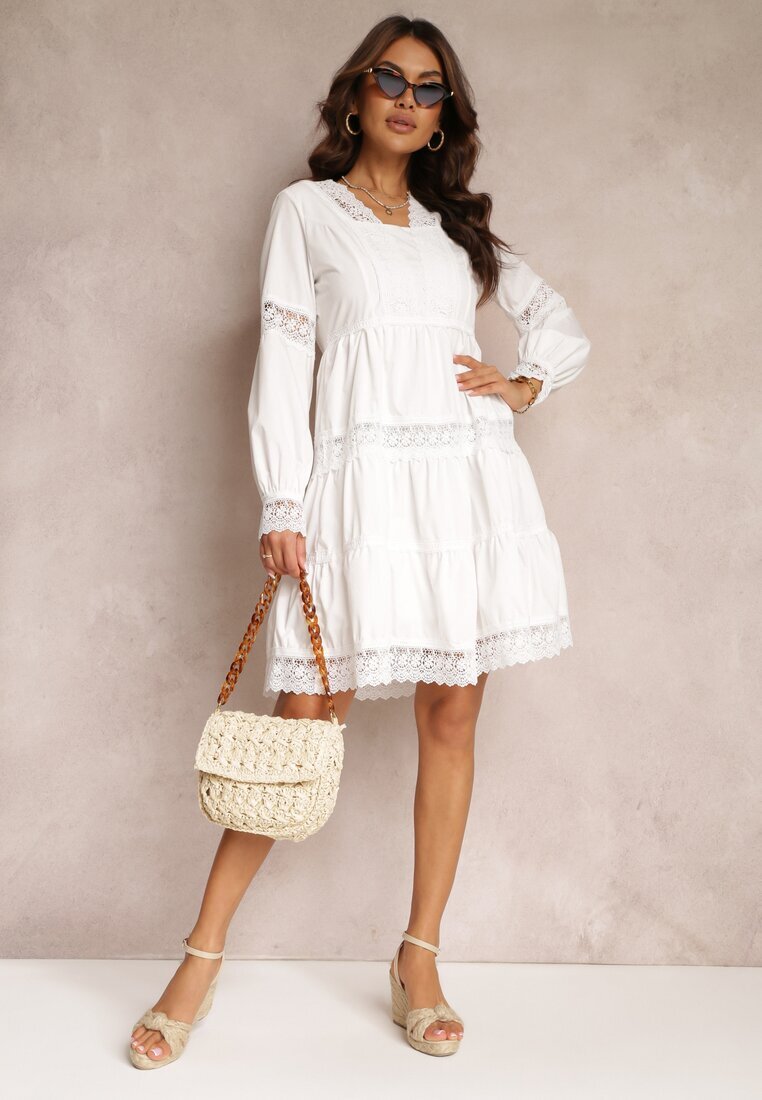 elsa.m by may Rochie Albă Cloș Mini cu Decolteu Decorativ cu Dantelă Eudovana