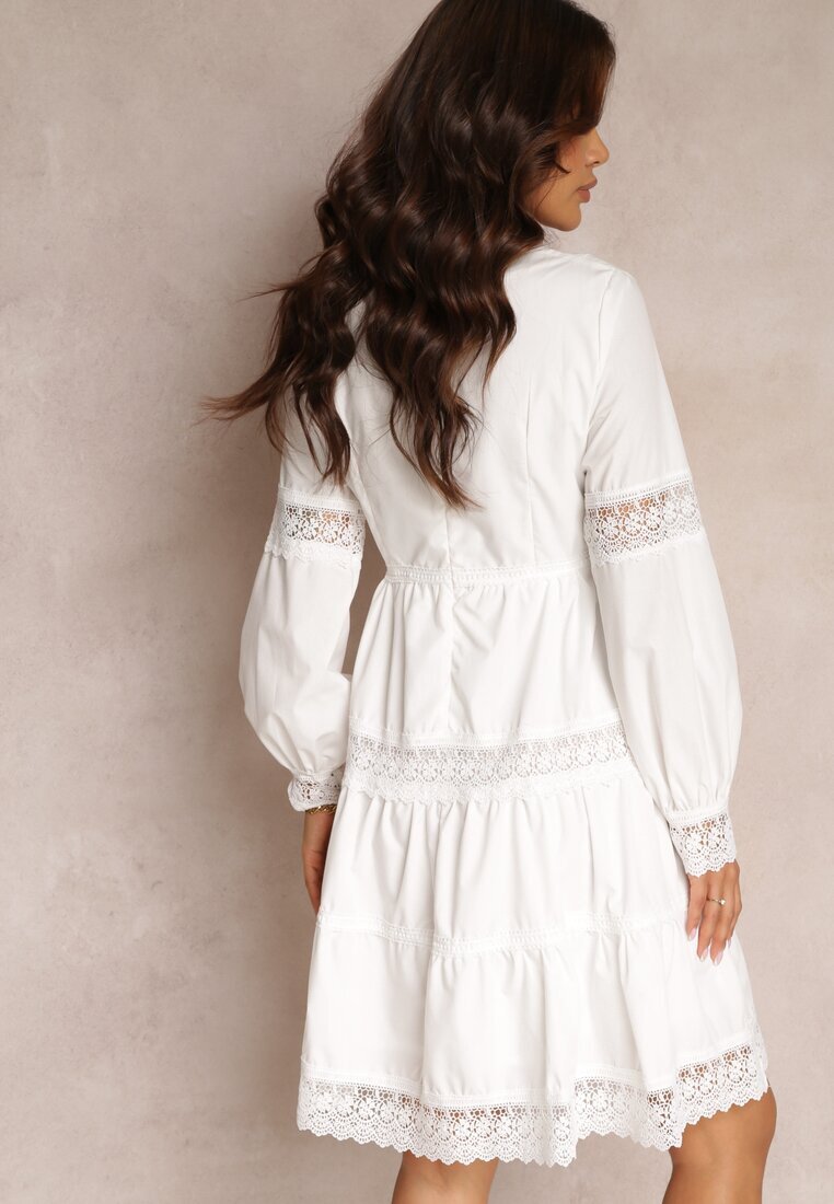 elsa.m by may Rochie Albă Cloș Mini cu Decolteu Decorativ cu Dantelă Eudovana