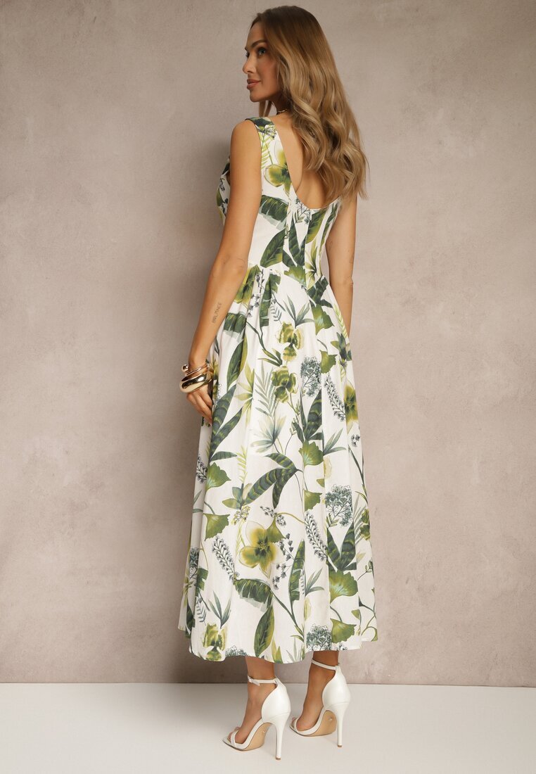 elsa.m by may Rochie Albă cu Imprimeu Floral din Bumbac cu Croială Cloș Korlio