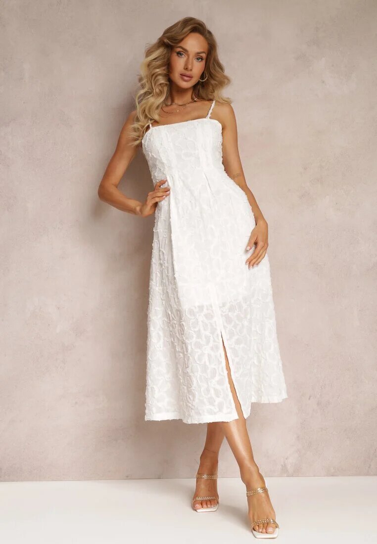 elsa.m by may Rochie Albă cu Textură Delicată și Crăpătură la Bază Kendia