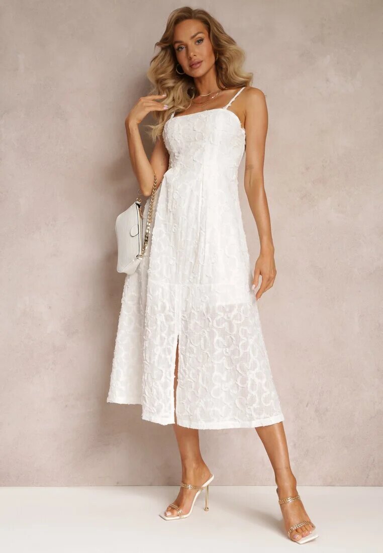 elsa.m by may Rochie Albă cu Textură Delicată și Crăpătură la Bază Kendia