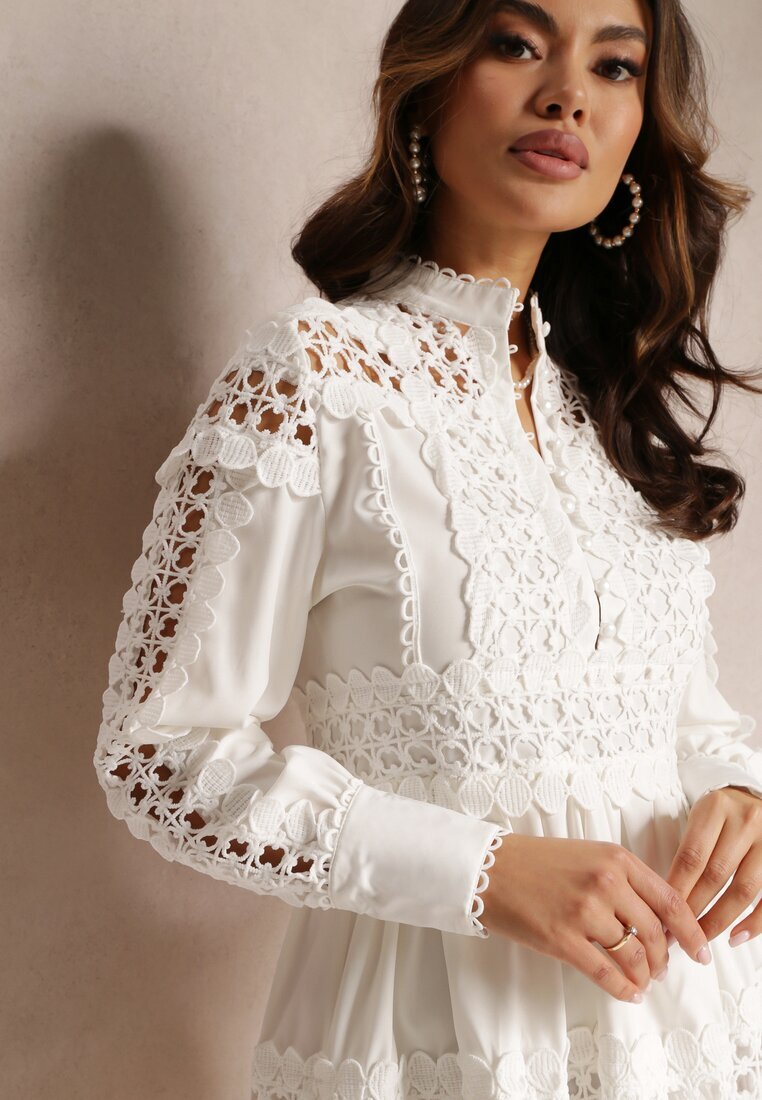 elsa.m by may Rochie Albă Din Dantelă cu Decolteu Decorativ Sweeney