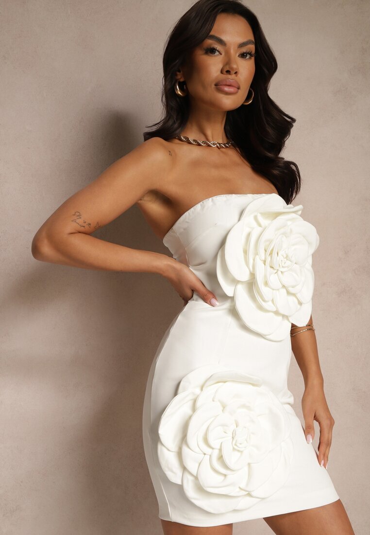 elsa.m by may Rochie Albă Tip Bandeau cu flori 3D Desilina