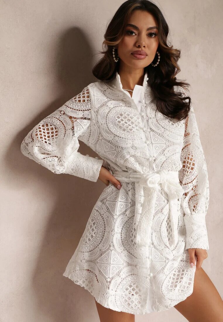 elsa.m by may Rochie Albă tip cămașă cu Dantelă Lenora
