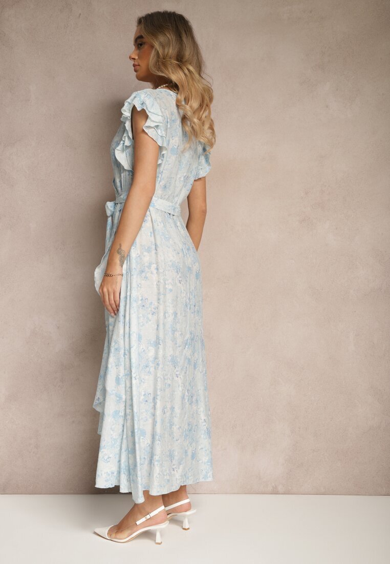 elsa.m by may Rochie Albastră Asimetrică din bumbac cu volane și imprimeu floral Lommea