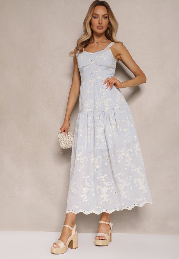 elsa.m by may Rochie Albastră Boho din viscoză și bumbac cu nasturi cu bretele cu imprimeu floral Lildexis