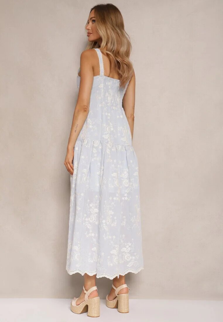 elsa.m by may Rochie Albastră Boho din viscoză și bumbac cu nasturi cu bretele cu imprimeu floral Lildexis