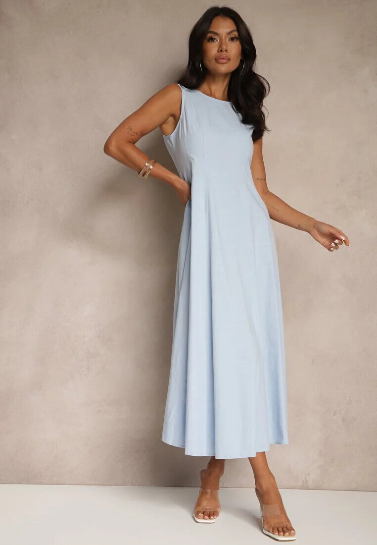 elsa.m by may Rochie Albastră Cloche cu Viscoză și Bumbac și Fentă pe Picior Saravisse