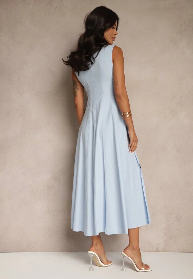 elsa.m by may Rochie Albastră Cloche cu Viscoză și Bumbac și Fentă pe Picior Saravisse