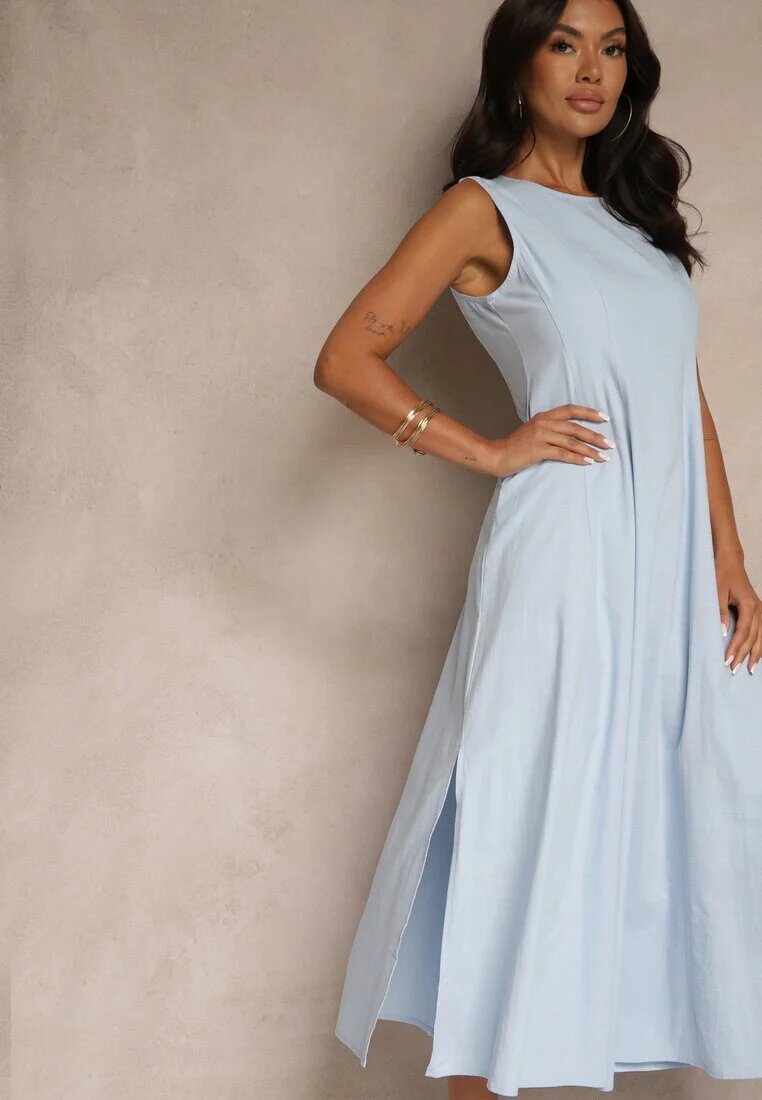 elsa.m by may Rochie Albastră Cloche cu Viscoză și Bumbac și Fentă pe Picior Saravisse