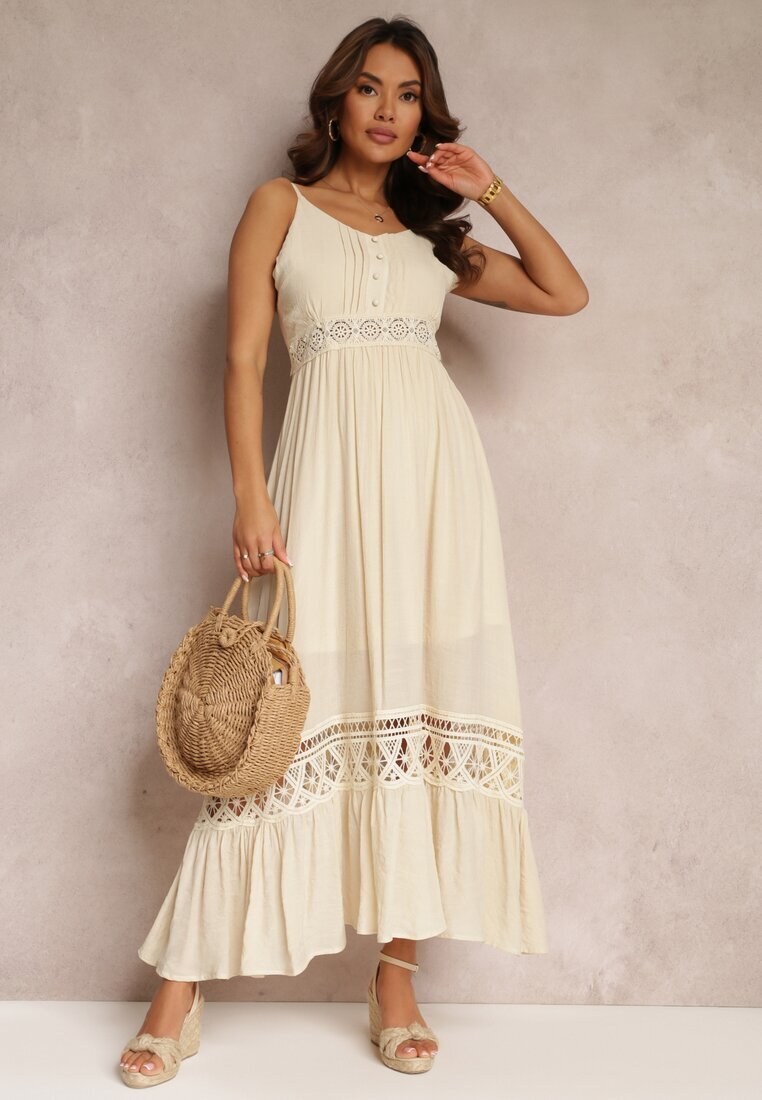 elsa.m by may Rochie Bej Cloche Maxi cu Volănaș și Dantelă Luluma
