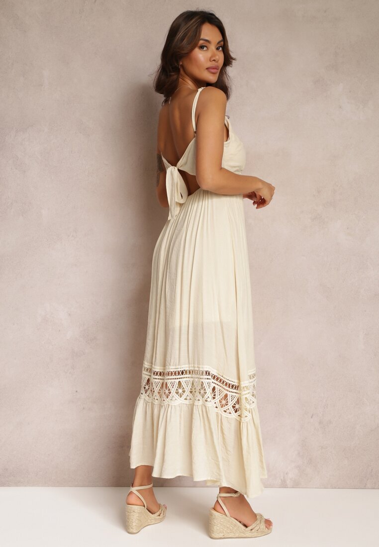 elsa.m by may Rochie Bej Cloche Maxi cu Volănaș și Dantelă Luluma