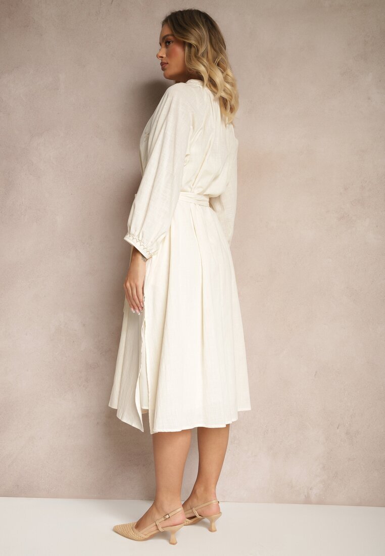 elsa.m by may Rochie bej cu curea Boho din bumbac decorată cu broderie Gonalin