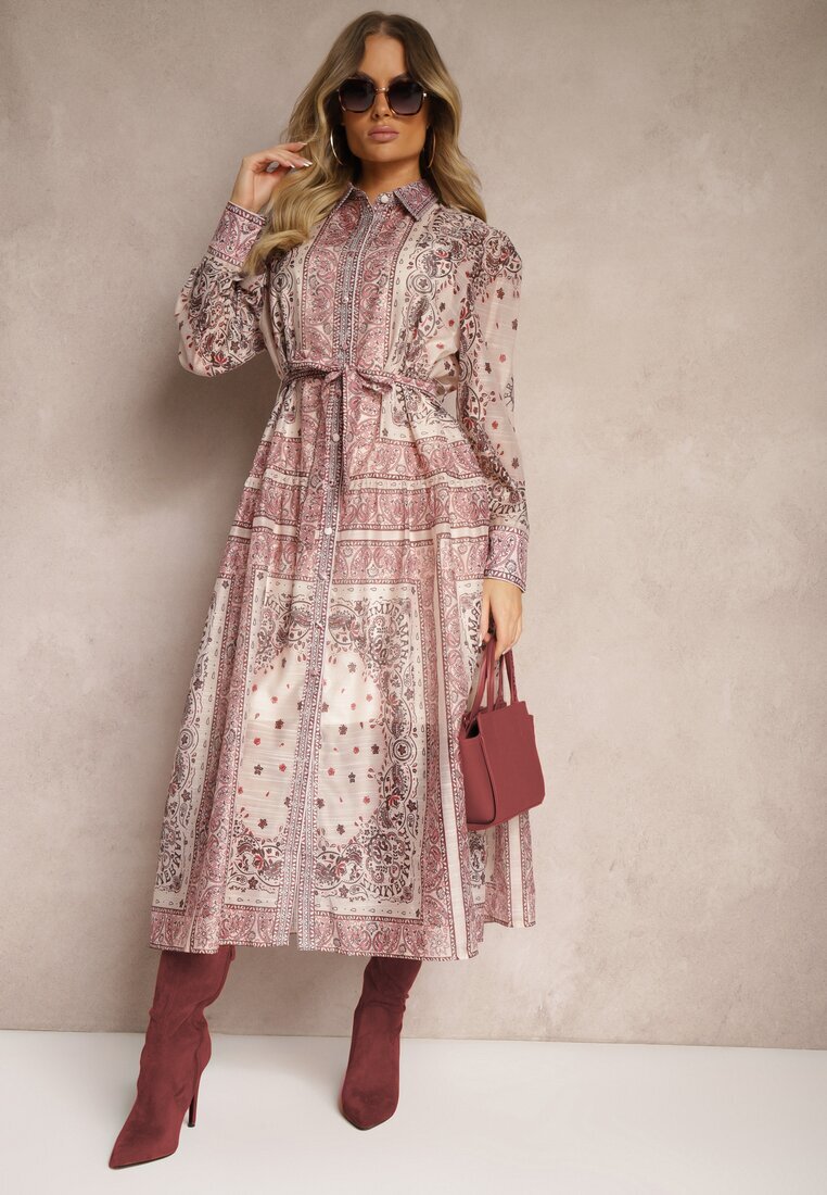 elsa.m by may Rochie Bej cu o croială evazată de cămașă din bumbac și curea Merichelle