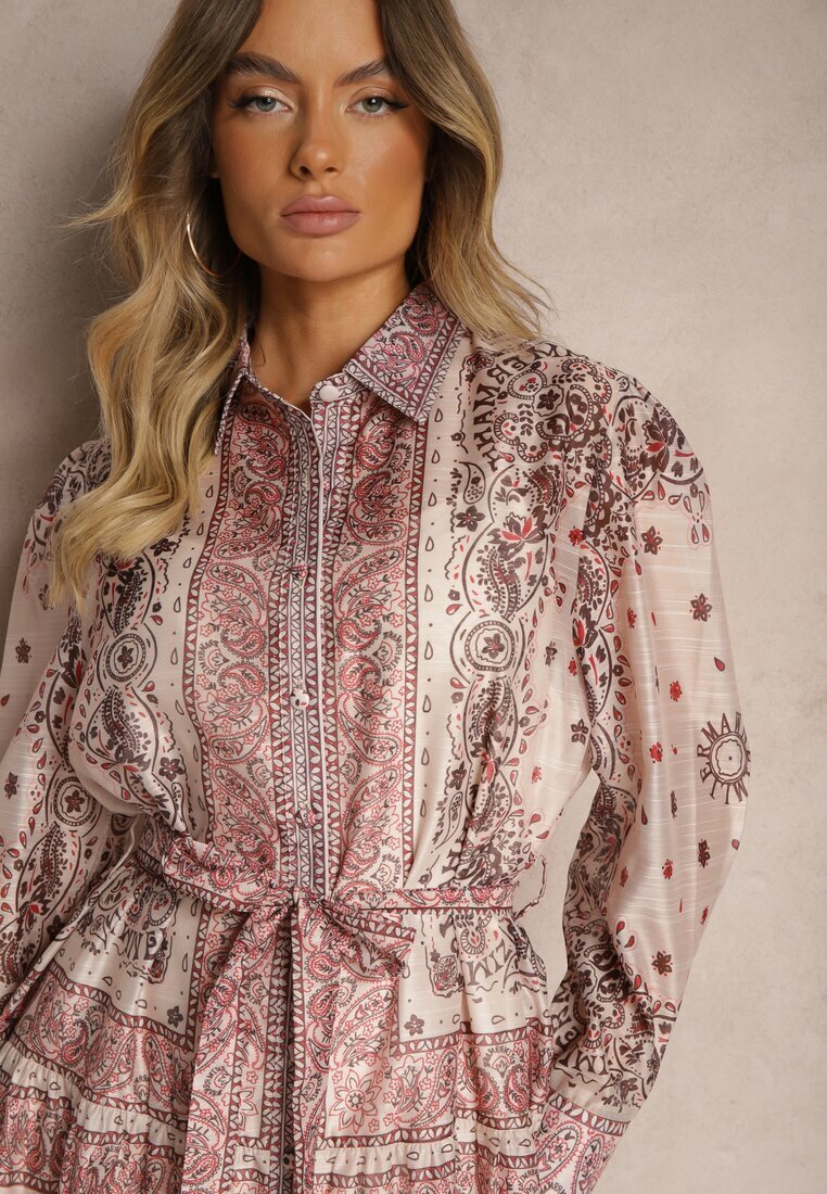 elsa.m by may Rochie Bej cu o croială evazată de cămașă din bumbac și curea Merichelle