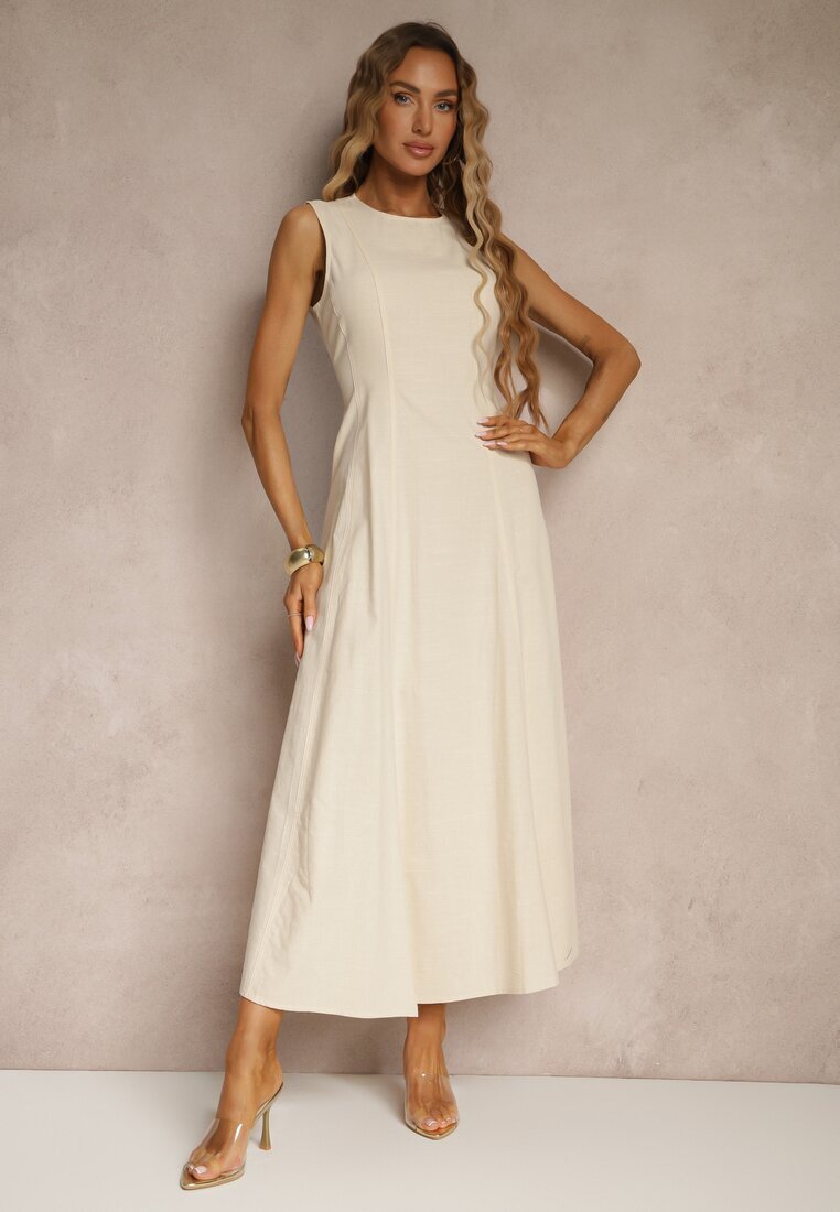 elsa.m by may Rochie Bej Deschis Cloche din Viscoză și Bumbac și cu Șliț pe Picior Saravisse