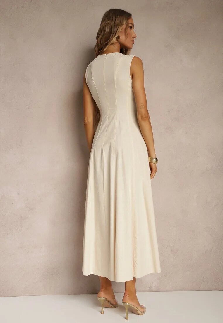 elsa.m by may Rochie Bej Deschis Cloche din Viscoză și Bumbac și cu Șliț pe Picior Saravisse