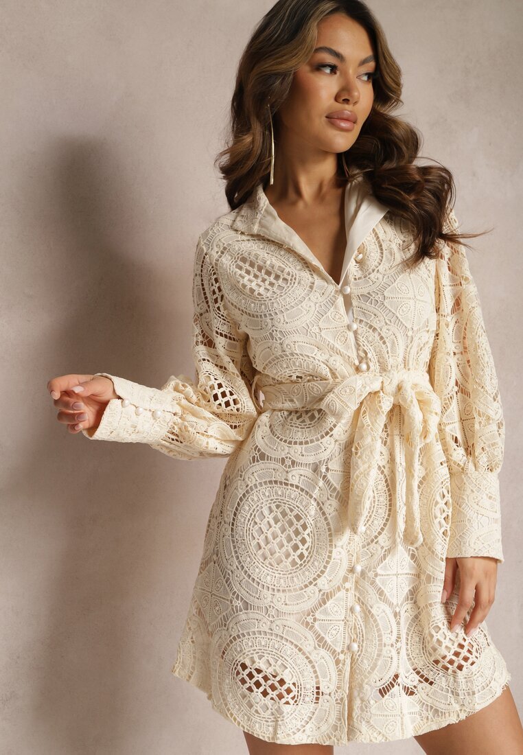 elsa.m by may Rochie Bej deschis tip cămașă cu dantelă Lenora