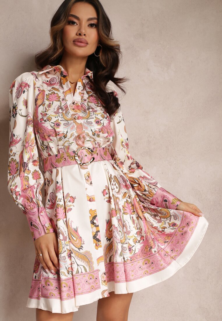 elsa.m by may Rochie bej deschis tip cămașă din satin cu curea Natilo