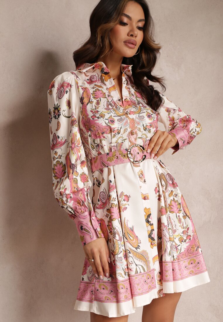 elsa.m by may Rochie bej deschis tip cămașă din satin cu curea Natilo