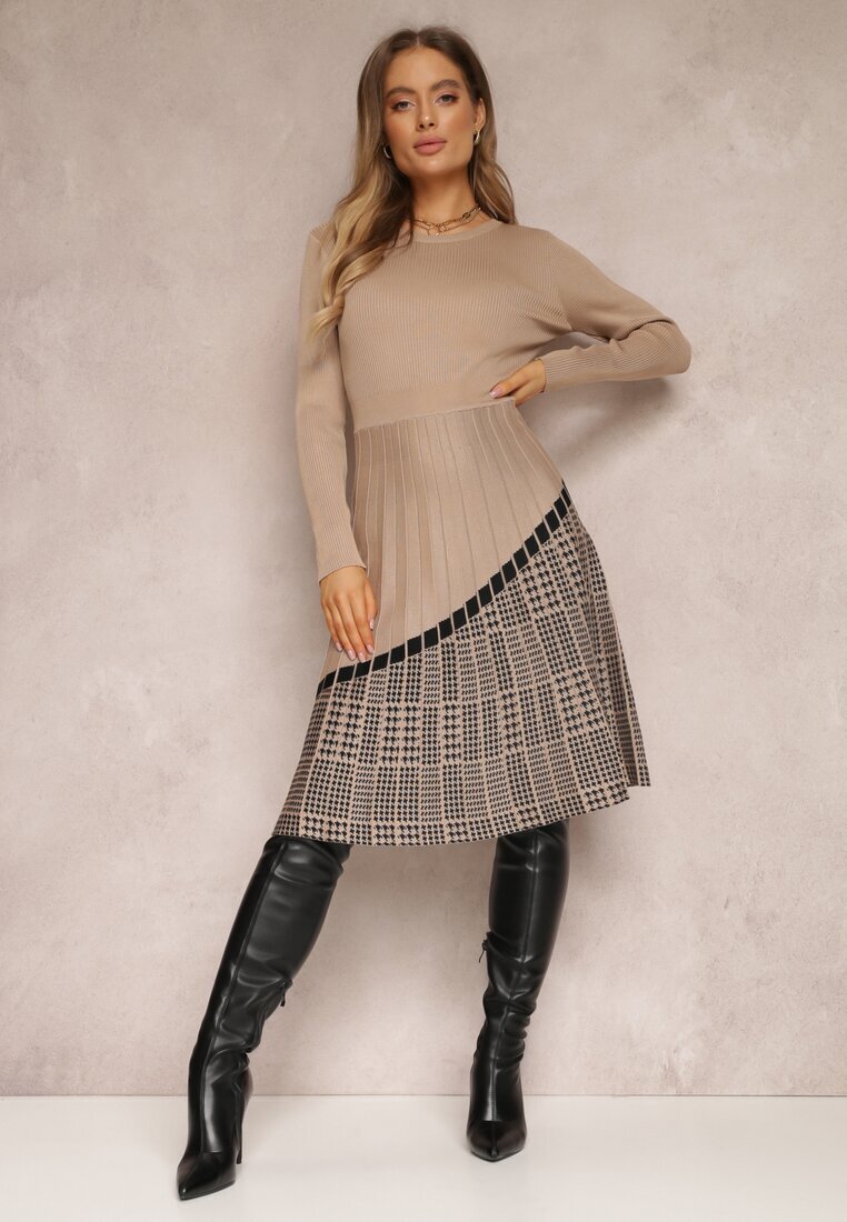 elsa.m by may Rochie Bej din Vâscoză cu Tiv Plisat Dellusha