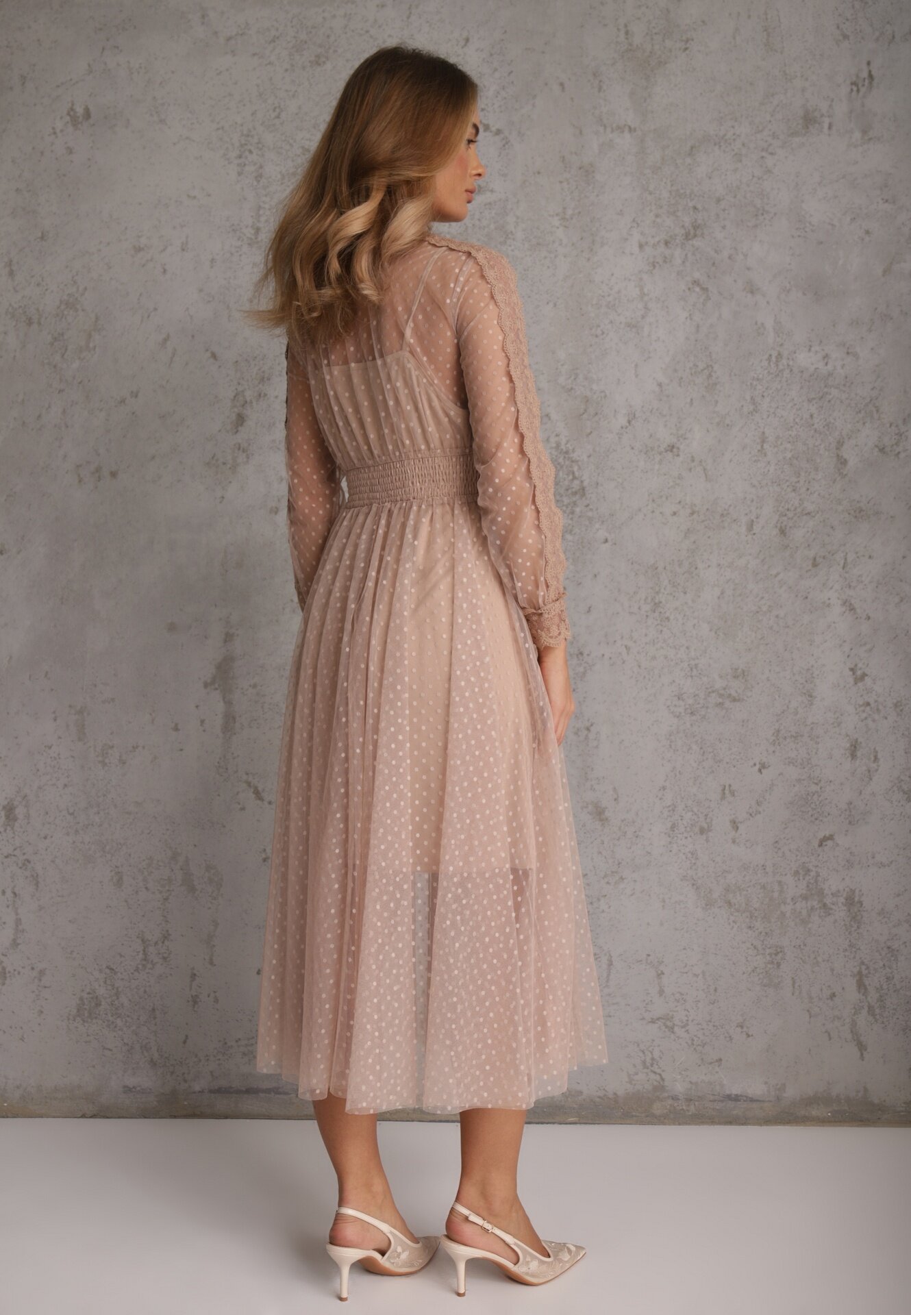 elsa.m by may Rochie bej evazată midi din tul cu dantelă Rislaine