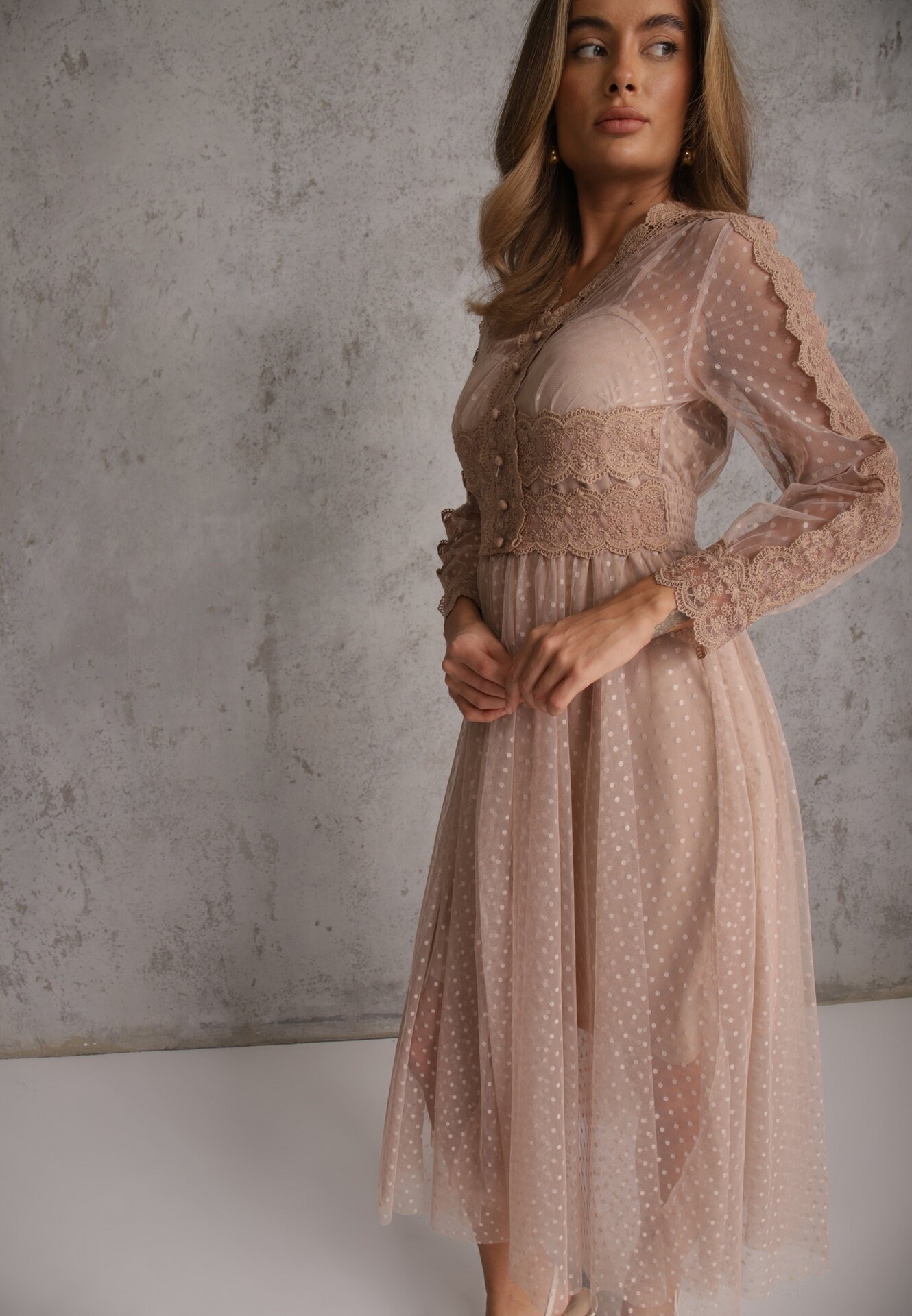 elsa.m by may Rochie bej evazată midi din tul cu dantelă Rislaine