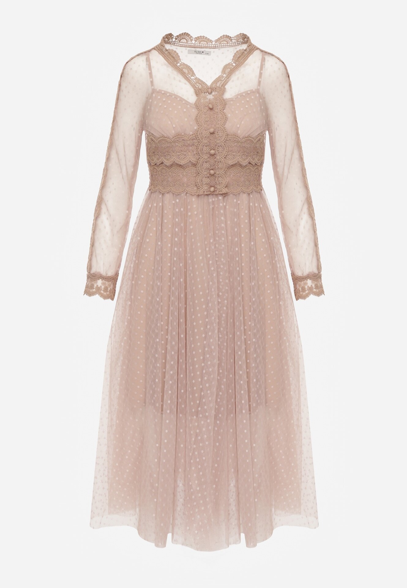 elsa.m by may Rochie bej evazată midi din tul cu dantelă Rislaine