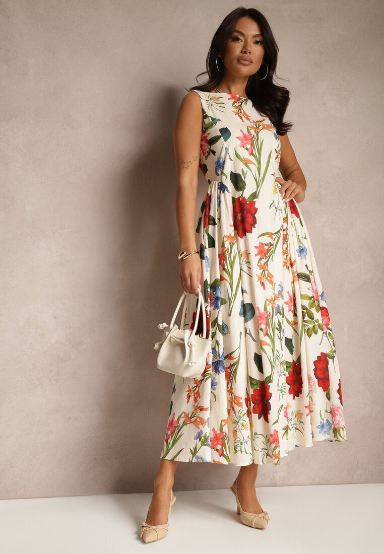 elsa.m by may Rochie bejă evazată din bumbac cu imprimeu floral Ilanis